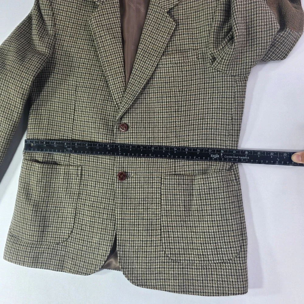Gibbon New Fashion Houndstooth Blazer Brown Tan Elbow Patches Mens L Sport Coat